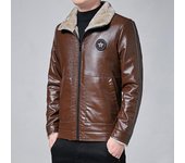 Chaqueta de cuero de moda para hombre, chaqueta ajustada con cuello de piel de PU, chaquetas con cremallera para motocicleta para hombre, chaquetas de lana y cálidas para invierno 4XL