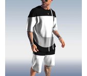 Traje de pantalones cortos de manga corta con estampado digital texturizado de estilo playero informal y moderno para hombre S