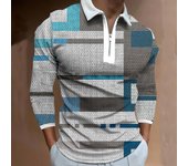 Polos para hombre, manga larga, moda, estampado azul grisáceo, nuevo Polo para hombre, camiseta de manga larga con cremallera, Top XS gris