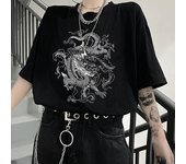 Ropa gótica Punk de dragón coreano para mujer, Top de manga corta, Hip Hop, estampado Vintage, Bar, Harajuku L negro