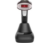 Escáner de código de barras QR 2D 1D con pantalla y base de carga, conexión inalámbrica Bluetooth y 2,4 GHz negro