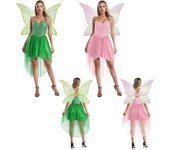 Disfraz de elfo de cuento de hadas para mujer, 2 piezas, vestido con lentejuelas y alas, para Halloween, Navidad, carnaval, festival, fiesta, actuación S verde