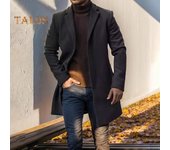 Abrigo de lana para hombre, con solapa, manga larga, botonadura sencilla, color liso, largo medio, abrigo cálido para otoño e invierno 3XL