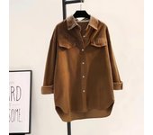 Camisa de pana de Color sólido para primavera para mujer, camisa gruesa con dos bolsillos, cárdigan con botones, cuello tipo Polo, Tops de manga larga 4XL beige