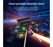 Batería Electrónica Hand Roll Drum Set Instrumento de percusión 9 Pads BT Sonido externo con negro