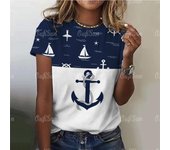 Camiseta con estampado de ancla de barco para mujer, camisetas de manga corta con cuello redondo a la moda, Jersey, camiseta holgada informal para mujer, ropa Y2k M