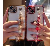 Pulsera de gemas de cristal con purpurina Funda para teléfono de alta transparencia para iPhone 14 13 12 11 Pro Max X XR 7 8 Plus / Samsung S22 S23 Ultra S21 Plus Funda protectora iphone 7 8 rojo