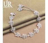 Pulsera de plata de ley 925 con flores, joyería de moda para bodas 20CM