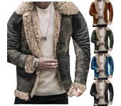 Chaqueta de invierno nueva con piel integrada para hombre, chaqueta estampada de piel sintética gruesa y polar S negro