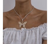 Collar con colgante de mariposa grande para mujer, cadena de circonita AAAAA, gargantilla de cadena de tenis ostentosa, joyería de fiesta plata