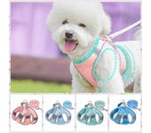 Arnés para perros y gatos, chaleco con cuerda para el pecho, correa para caminar al aire libre para cachorros, arnés reflectante transpirable y ajustable para mascotas XS azul claro
