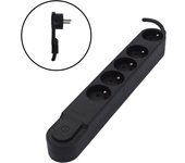 CHACON Regleta de 5 contactos 16 A con interruptor, enchufe plano, cable de 1,5 m HO5VV-F 3x1,5 mm² negro