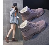 Zapatos de algodón de moda para mujer, botas de nieve de invierno 2024, nuevas, con punta redonda, suela gruesa, zapatos cálidos de felpa para mujer, botas de moda con hebilla de cinturón y cordones 35 negro
