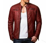 Nueva chaqueta de cuero para hombre, chaqueta cárdigan con cremallera y cuello de cuero PU, chaqueta de cuero para motocicleta S
