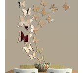 Pegatina de pared con espejo 3D de mariposas de PVC para decoración del hogar, ideal para nevera o sala de estar. oro