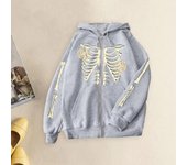 Chaqueta con capucha y bolsillos en las mangas para hombre y mujer, con estampado de calaveras, cremallera y tapeta, con cordón y manga larga XL negro