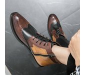 Botas de cuero estilo Brock de moda de invierno, botas Chelsea con cordones de moda británica, zapatos de paneles de cuero en contraste con suela gruesa de alta calidad 38 marrón