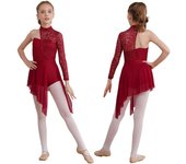 Corpiño de encaje Floral para niños, vestido de leotardo de baile latino de Jazz, Ropa de baile para niñas, trajes de patinaje artístico y baile de salón 5-6 Years borgoña