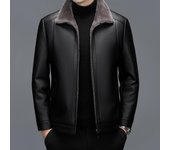 Chaqueta de cuero genuino de invierno para hombre con terciopelo y engrosamiento. Chaqueta de cuero integrada con piel de papá para hombre de mediana edad. M