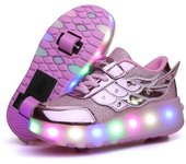 Zapatos con ruedas de tacón para niños y niñas, zapatos con Flash de doble rueda, zapatillas con ruedas para niños, talla 27-38 27 color rosa