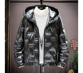 Nueva chaqueta de plumón brillante de invierno sencilla para hombre, chaqueta de plumón de pato blanca de moda, cálida y resistente al viento para hombre M negro