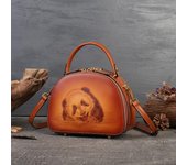 Johnature bolso de cuero genuino para mujer, bolso Vintage hecho a mano con pirograbado de Panda, bolsos de hombro de Cuero de vaca real versátiles rojo marrón