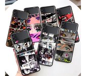 Funda rígida negra con diseño de ojos de manga y cómic de anime para Samsung Galaxy Z Flip 5 4 3 5G, carcasa de lujo a prueba de golpes para ZFlip 5 4 3 Samsung Z Flip 5