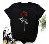 Nueva camiseta con estampado de rosa roja para mujer, camiseta negra, camisetas gráficas estilo coreano Harajuku, camisetas femeninas kawaii, camisetas para mujer S