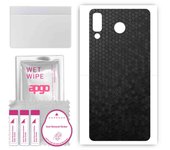 Adhesivo protector apgo para la parte trasera compatible con Samsung Galaxy A8 Star (Estrella A9), Film envolvente, papel de aluminio y vinilo - Patrón de panal negro