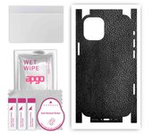 apgo Protective Skin Sticker for the back+sides compatible with Apple iPhone 12 mini, Full Wrap Film, Foil, Vinyl - Pattern Black Leather