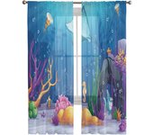 Cortinas de ventana de tul con dibujos de criatura del mundo submarino, cortina de gasa transparente de Organza para sala de estar, dormitorio, cocina, decoración del hogar W135 x H115cm x1