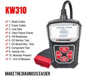 KONNWEI Escáner KW310 OBD2, lector de códigos de verificación del motor, borrado de códigos de falla con herramienta de diagnóstico de automóviles en varios idiomas en ruso negro