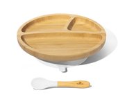 Vajilla de bambú Avanchy que se inclina para que el bebé se levante de ancho con ventosa y es blanca, no se derrama, regalo/regalo, plato, cuchara, blanco