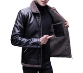 Chaqueta de cuero cálida para hombre exterior de cuero Pu de terciopelo con cuello de solapa y abrigo M