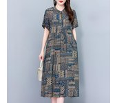 Vestido largo con estampado Vintage de verano para mujer, vestido informal de verano de manga corta de talla grande para mujer XL