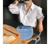 Camisa de mujer de primavera y otoño Camiseta blanca Blusa dulce fresca de manga larga POLO Cuello Top S blanco