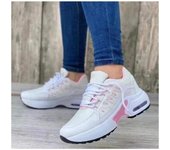 Zapatillas de deporte 2024, nueva moda, plataforma de cuña, zapatos deportivos casuales de talla grande para mujer, zapatos vulcanizados de malla transpirables con cordones para mujer 40 negro