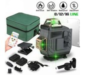Nivel láser 4D de 8/12/16 líneas, luz verde ajustable, autonivelante, rotación de 360 ​​°, Cruz Vertical Horizontal, medición automática 16 Line