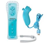 Juego de mando incorporado Motion Plus y Nunchuck para Nintendo Wii, color azul claro
