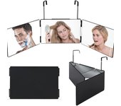 Espejo de 3 vías para corte de cabello, espejo triple 360 ​​con ganchos telescópicos de altura ajustable y luz LED para maquillaje y peinado with led blanco