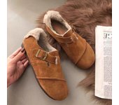 Zapatos de invierno suaves con punta redonda para mujer, zapatillas informales para mujer, zuecos planos, mocasines de plataforma con piel, vestido de otoño, enredaderas retro, nuevos tallas 35 beige