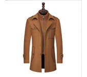 Otoño/Invierno Moda Caballero Slim Windbreaker Hombres Espesar Cálido Negocios Chaqueta larga de lana 4XL negro