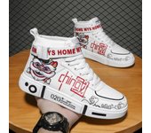 Zapatillas altas para hombre, mujer, niño y niña, botines de primavera e invierno, zapatos de baloncesto de estilo chino, botín informal para caminar 31 blanco