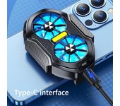 Enfriador de teléfono móvil con dos ventiladores, recargable y enchufable, portátil, tipo C, con luz azul, para teléfonos inteligentes Android y iPhone.