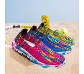Zapatos perezosos de playa trenzados de verano para mujer, zapatillas planas informales sin cordones suaves para exteriores 35 color rosa