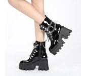 Zapatos góticos negros para mujer, botines de otoño para mujer, tacones altos, cadena sexy, estilo punk, botas de charol para fiesta, cremallera rd5 35 negro