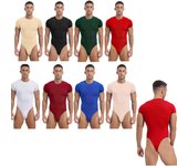 Body de una pieza con tanga para hombre, camisa de manga corta con botones en la entrepierna, leotardo con broches, mono L rojo