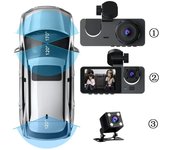 Nueva grabadora de conducción para automóvil con visión nocturna HD de 1080P, cámara de 3 canales, grabadora de video DVR, caja negra, lente dual con cámara de visión trasera, imagen de marcha atrás HD 2 Camera