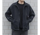 Chaquetas para hombre, otoño, bolsillos, informal, patchwork, holgadas, cortavientos, rayas, cremallera, cuello alto, impermeables, para deportes al aire libre, chaqueta bomber de talla grande XXXL negro