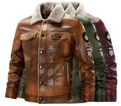 Chaqueta de cuero polar grueso y cálido para hombre, talla grande 8xl, chaqueta de invierno para hombre, chaqueta de cuero de piloto militar informal para motocicleta para hombre XL caqui